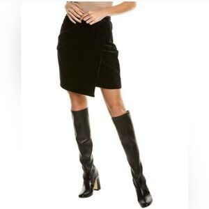 NEW Theory Velvet Pleated Wrap Skirt Black Polka Dot size 00